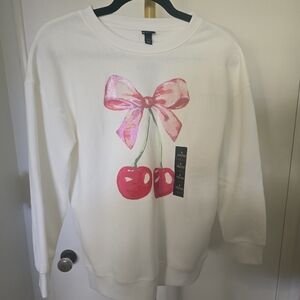 NWT Girls White Sweater with Pink Bow and Red Cherry Design